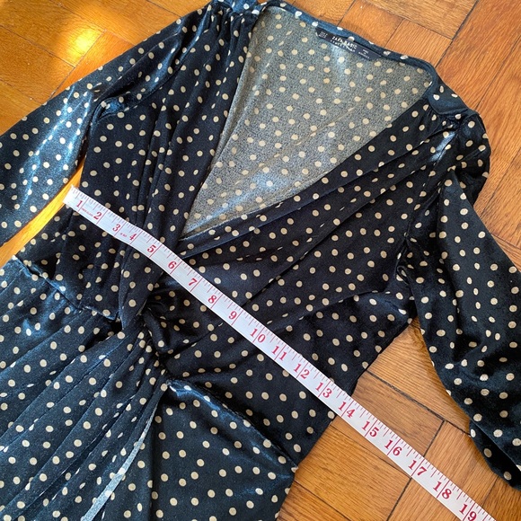 ZARA Green Polka Dot Velvet Twist Front Crossover Dress Size Medium - Picture 10 of 10